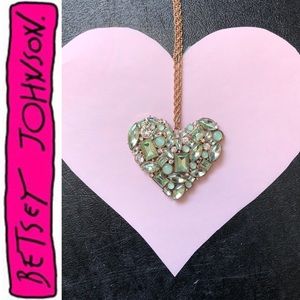 Large Heart Rhinestone Diamond Green Long Goldtone